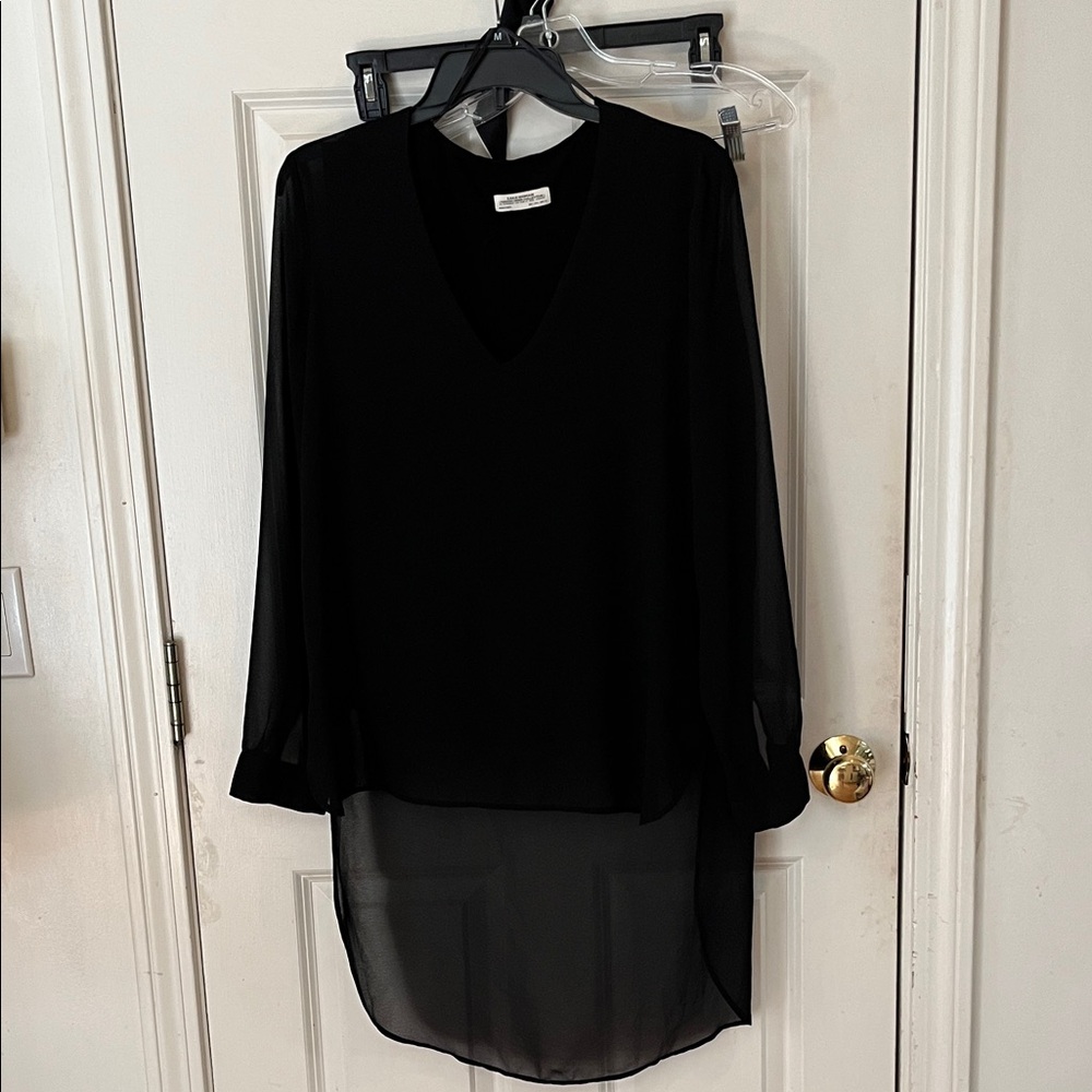 Zara woman size large black semi sheer v- neck tunic